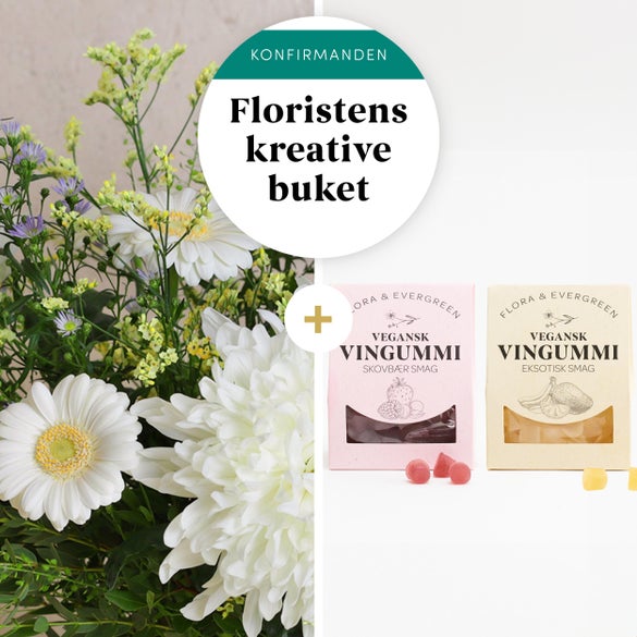 Floristens buket til konfirmanden med vingummi